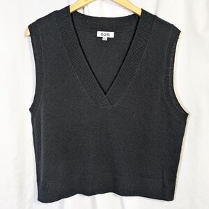525 America Women's Cashmere V-neck Sweater Vest Black Luxury Soft Staple Sz L